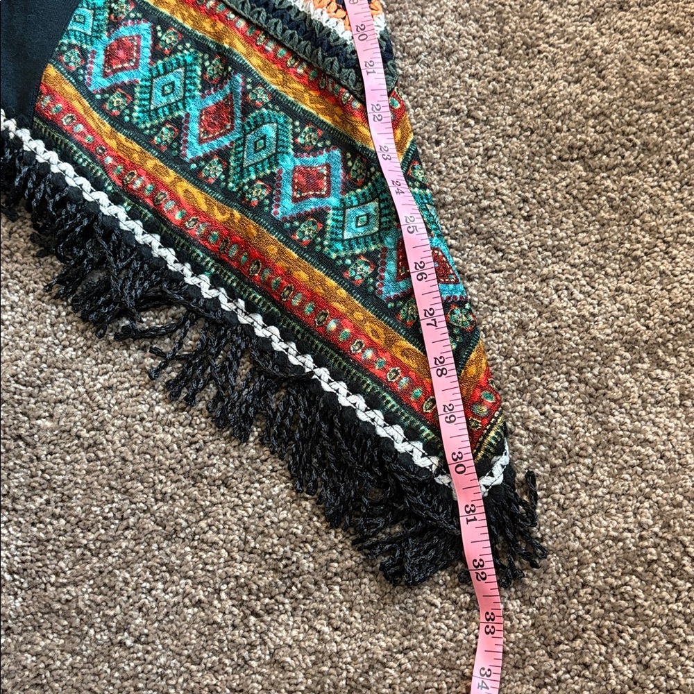 NWT ADORE Brand Bohemian Black Open Front Cardigan with Gorgeous Colorful Trim - Picture 14 of 17